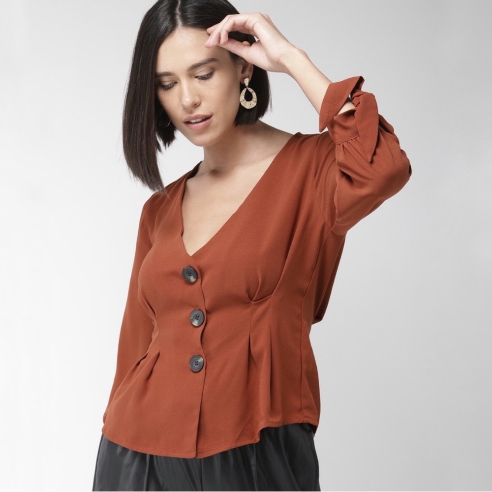 Forever 21 Burnt Orange Large Button Blouse Size Medium